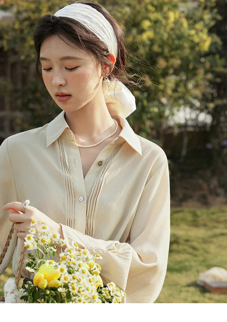 MISHOW Wave Striped Single Breasted Shirt for Women Spring 2025 Shell Buttons Solid Shirts Loose Commuter Outerwear MXE16C0422