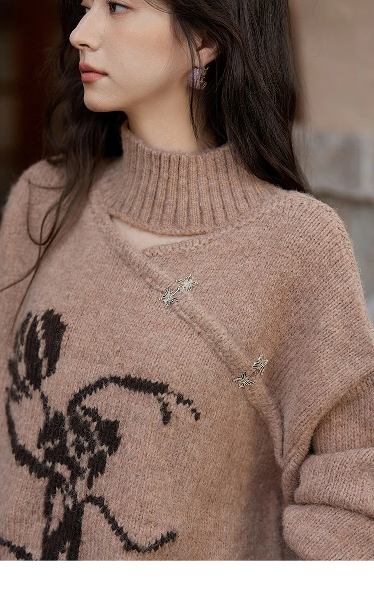 MISHOW Chinese Hollow Out Sweaters for Women 2024 Autumn Winter Loose Casual Design Sweet Floral Knitted Pullovers MXD36Z0888