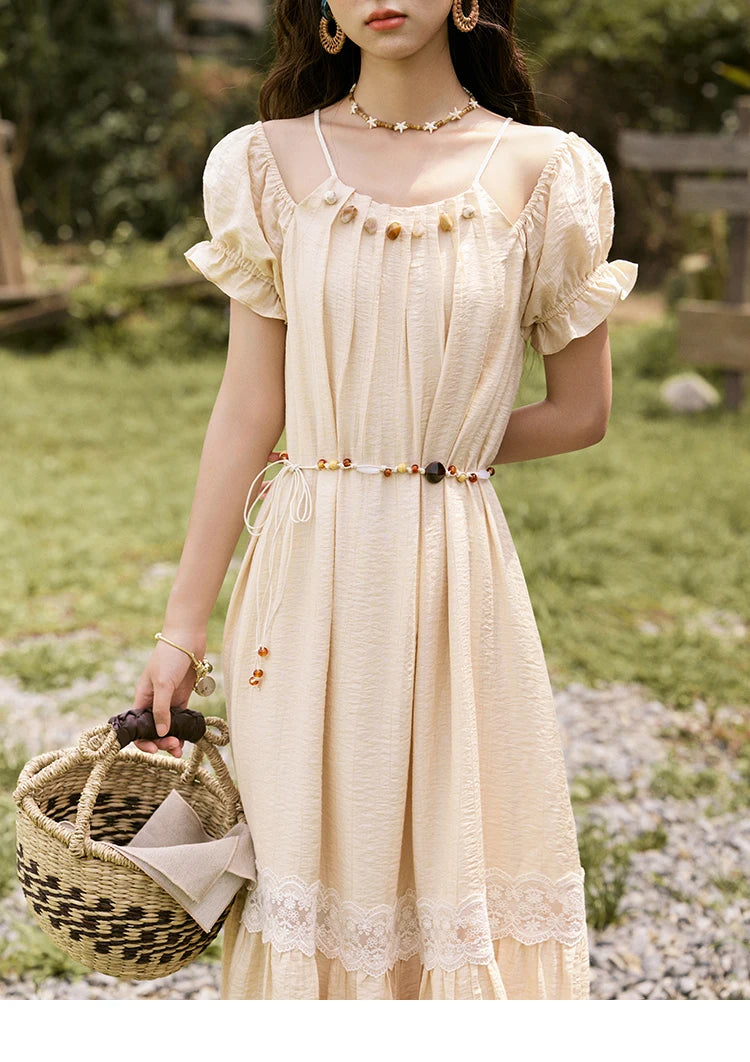 MISHOW French Holiday Summer Dresses Women Summer 2025 Short Sleeve Halter Neck Off-shoulder Long Dress Female New MXE31L2190