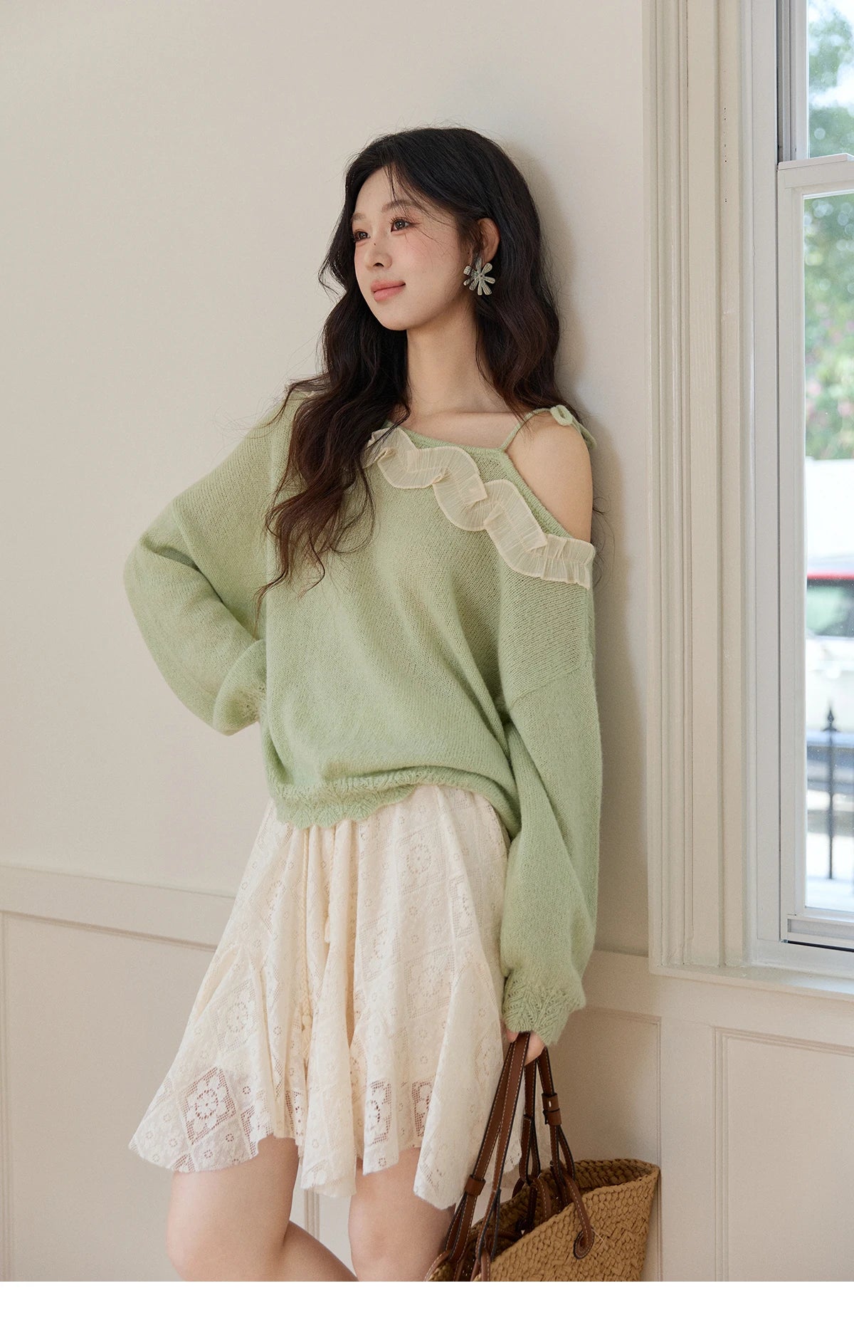 MISHOW Women's Beige Apricot Lace Midi Skirt 2026 Spring High Waist Flowy A-Line Skirts Irregular Romantic Skirt MXF108B0768