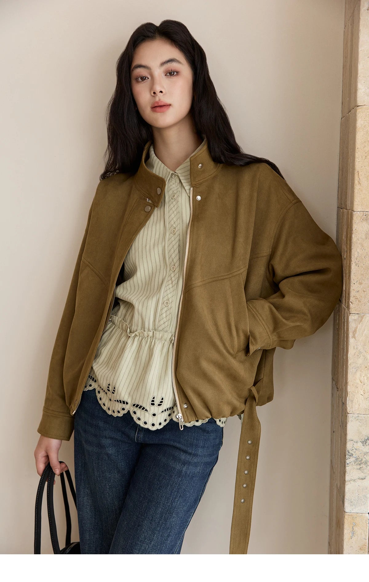 MISHOW Retro Jacket Women 2025 Autumn Winter Warm Stand Collar Casual Jacket Slim Design Zipper Jacket Woman Clothes MXE49W0853