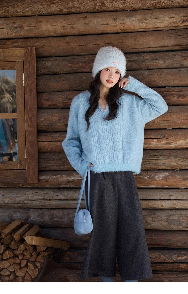 MISHOW Women's Pants 2025 Fashion Gray Wool Wide-leg Pants High-waisted Cropped Retro Style Commuting Pants Warm MXE90K1128