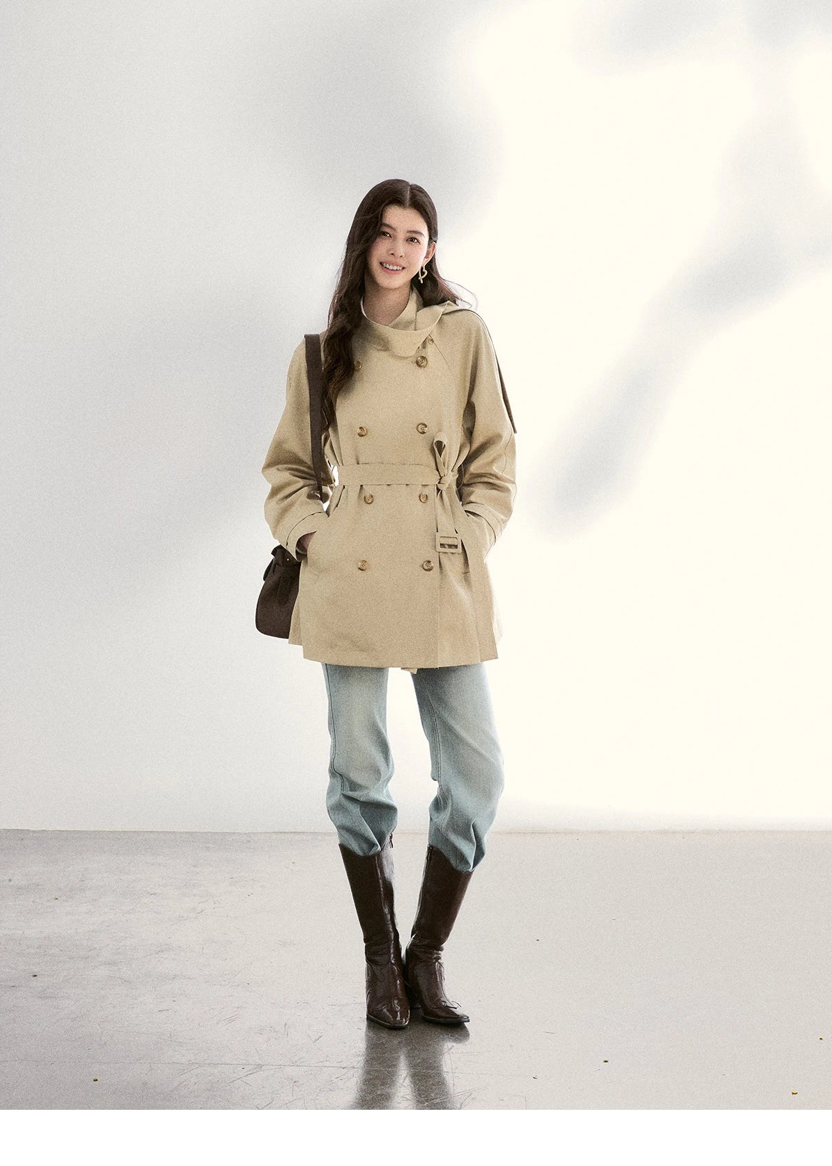 MISHOW Women's Double-Breasted Trench Coat 2026 Spring Belted Lapel Trench Long Sleeve Casual Mid-Length Outerwear MXF11W1031