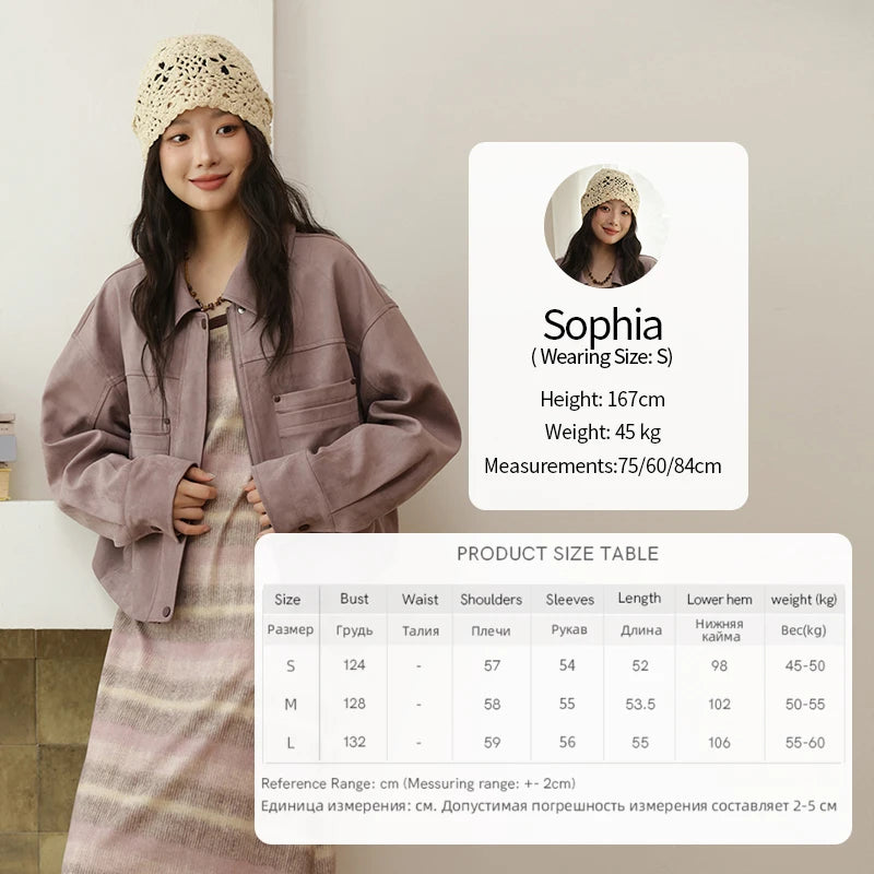 MISMHOW Taro Purple Leather Jacket Autumn 2025 Contrasting Splic Short Jackets Symmetrical Double-layer Pocket Coat MXE44W0816