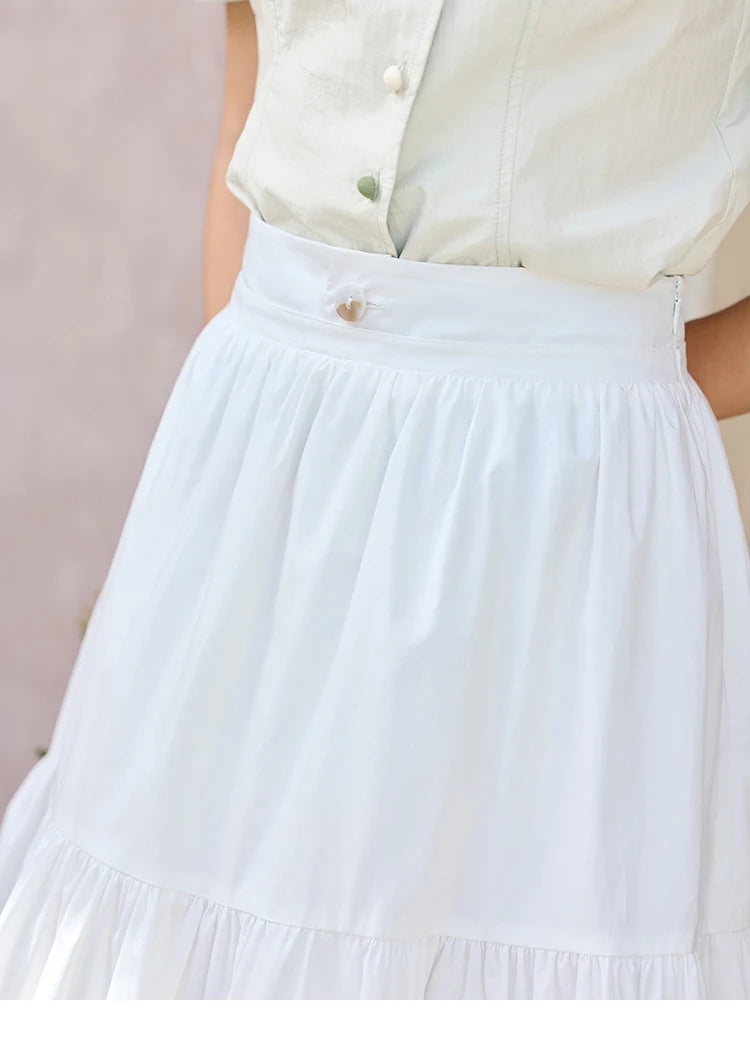 MISHOW Sea Salt White Double Layered Waist Skirt 2025 Summer Flower Bud Skirt Shell Button Versatile A-line Skirts MXE32B0715