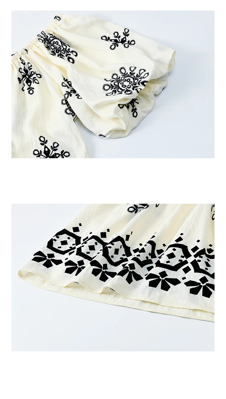 MISHOW Bohemian Print Shirts Women Summer Short Puff Sleeve Square Sleeve Loose Shell Ribbon Stitching Blouses Lady MXE35X1817