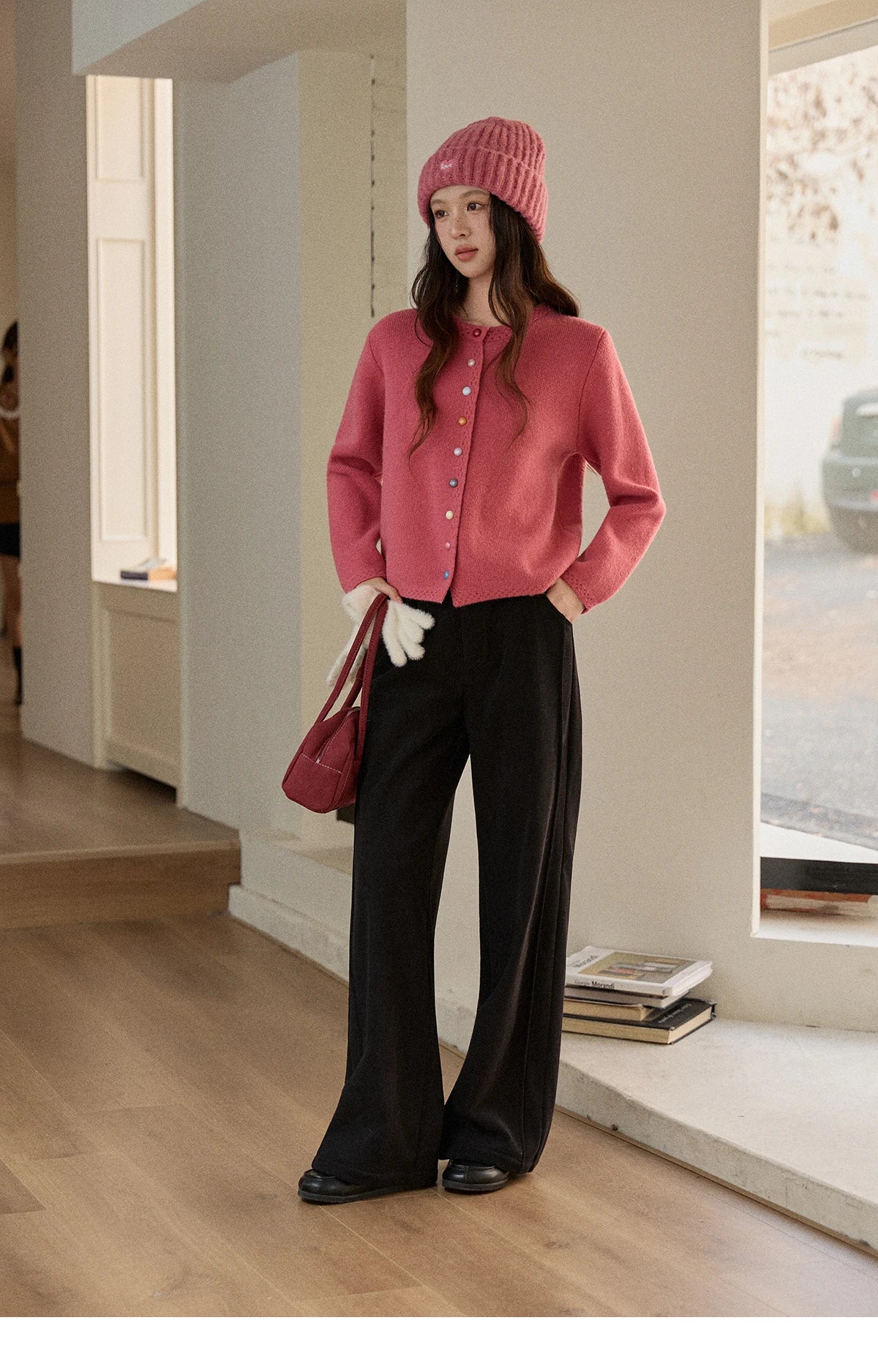 MISHOW Women's Cardigan 2025 Slim Fit Hollow Out Round Neck Rainbow Button Sweater French Style Solid Warm Knitwear MXE90Z2796