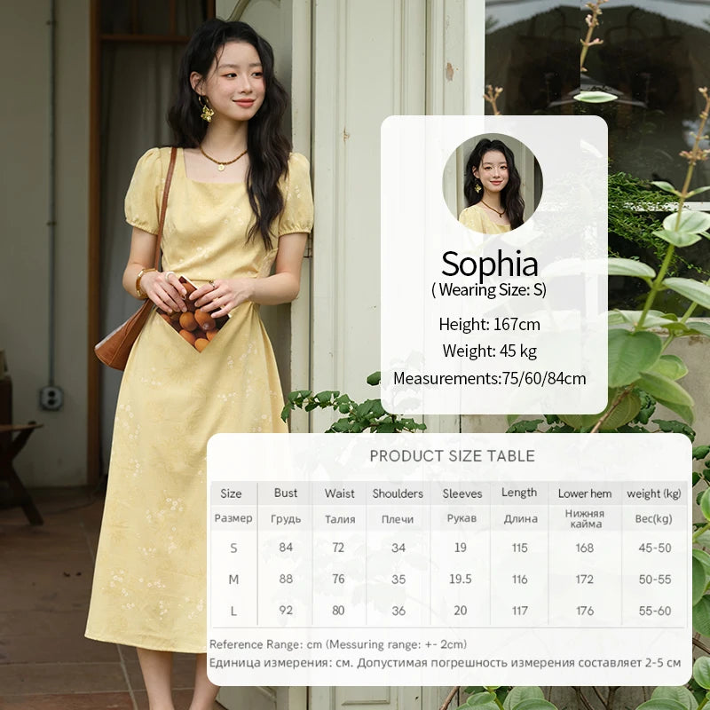 MISHOW Women's Clothing Fashion Square Neck Puff Sleeve Dress Summer 2025 New Bamboo Leaf Jacquard Pattern Dresses MXE39L2415