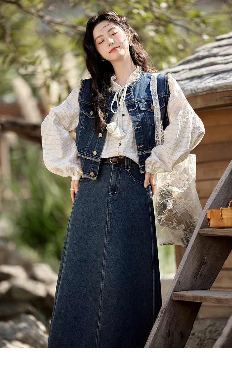 MISHOW Office Lady Spring Vest Female New Sleeveless Round Neck Raw Edge Denim Vests Women Fashion Retro Coat Woman MXE12W0710
