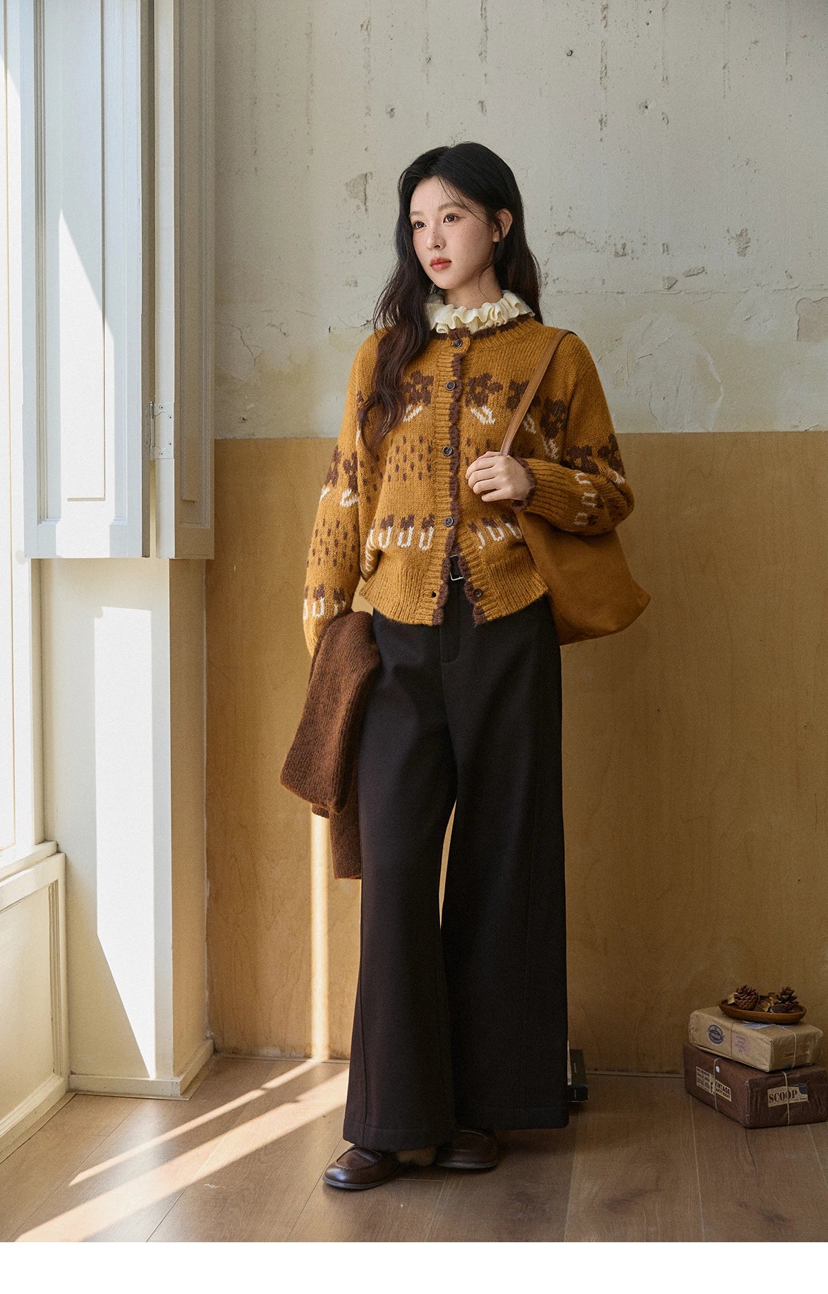 MISHOW High Waist Wide Leg Pants for Women 2025 Winter Casual Loose Thick Fleece Warm Knit Pants Straight Trousers MXE92K1127