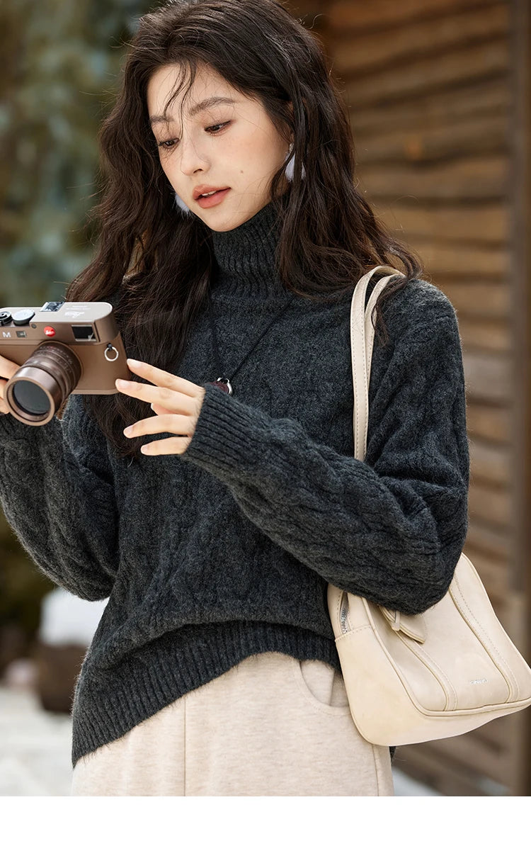 MISHOW Turtleneck Texture Solid Sweater Soft Warm Coat Winter Women Clothes Versatile Temperament Tops Office Lady MXD57Z1090