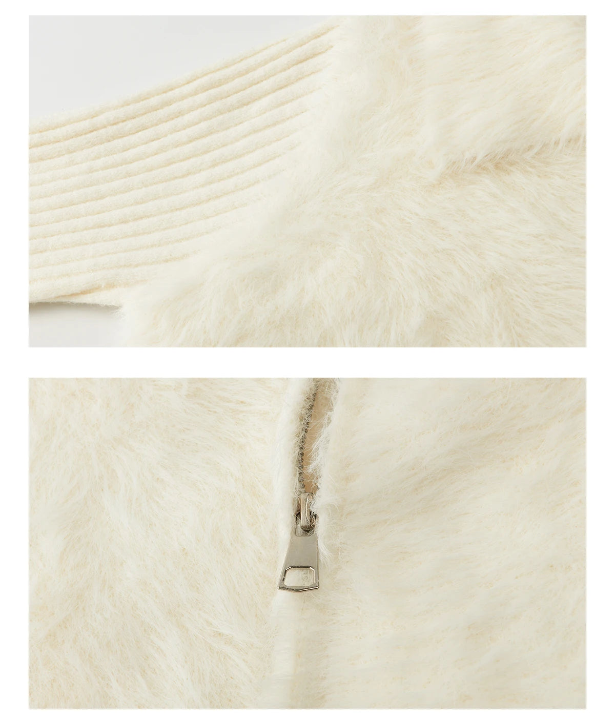 MISHOW Women's White Faux Fur Knit Cardigan 2025 Autumn Winter Fake Two-Piece Zipper Lapel Collar Warm Soft Outerwear MXE94Z2992