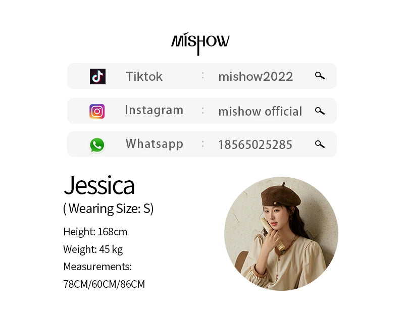 MISHOW French Retro Contrasting V-neck Shirt 2024 Autumn Solid Lantern Sleeve Top Single Row Two Buttons Casual Shirt MXD26X1597