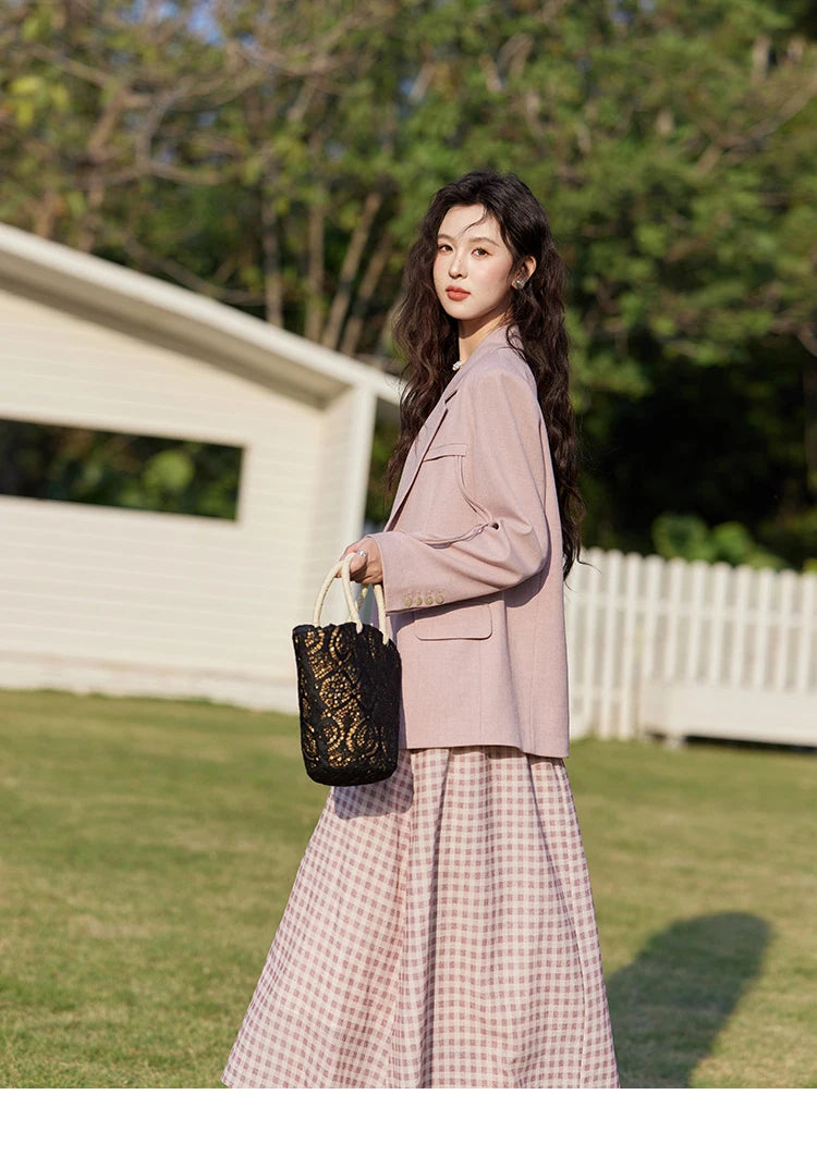 MISHOW Blazers for Women Spring 2025 Shoulder Pads Back Hem Slit Bow Coat Temperament Solid Single Breasted Blazer MXE13W0706