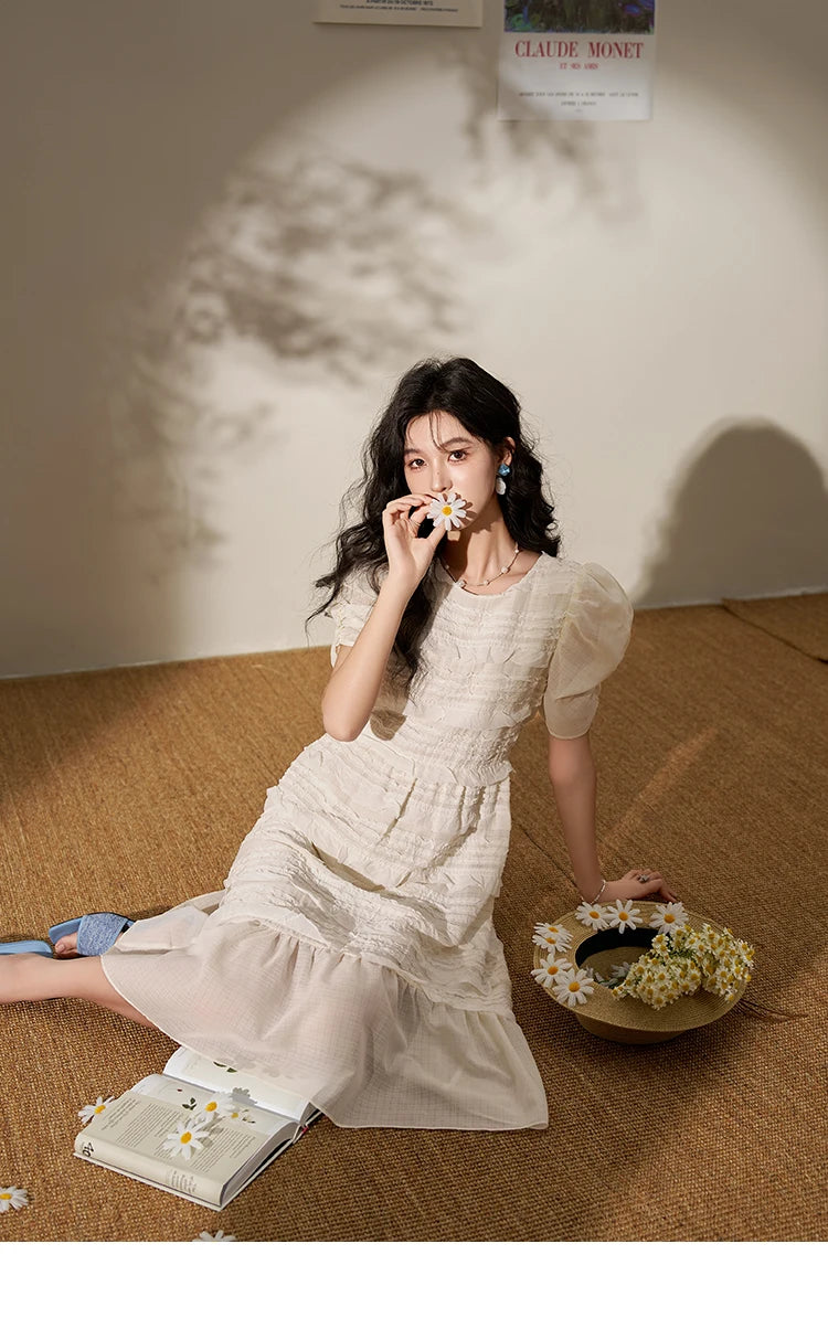 MISHOW Women's French Lace Dress 2024 New Summer New Chiffon Midi Temperament Short Sleeve Woman Dresses Clothing MXD21L1756