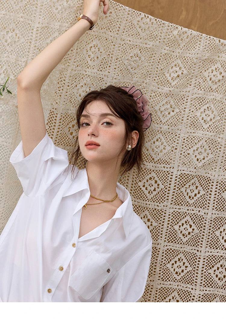 MISHOW New French Summer Shirts for Women New 2025 Short Sleeve Turn-down Collar Solid Slimming Blouses Lady Gentle MXE33C0778