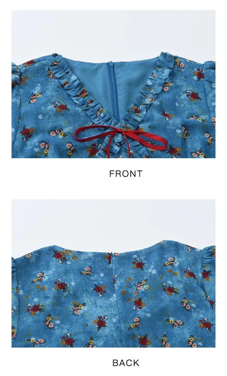 MISHOW Women's V-neck Lace Up Dress 2025 Summer New Female Fashion Puff Sleeve Chiffon Print Dresses Ladies Clothing MXE39L2401