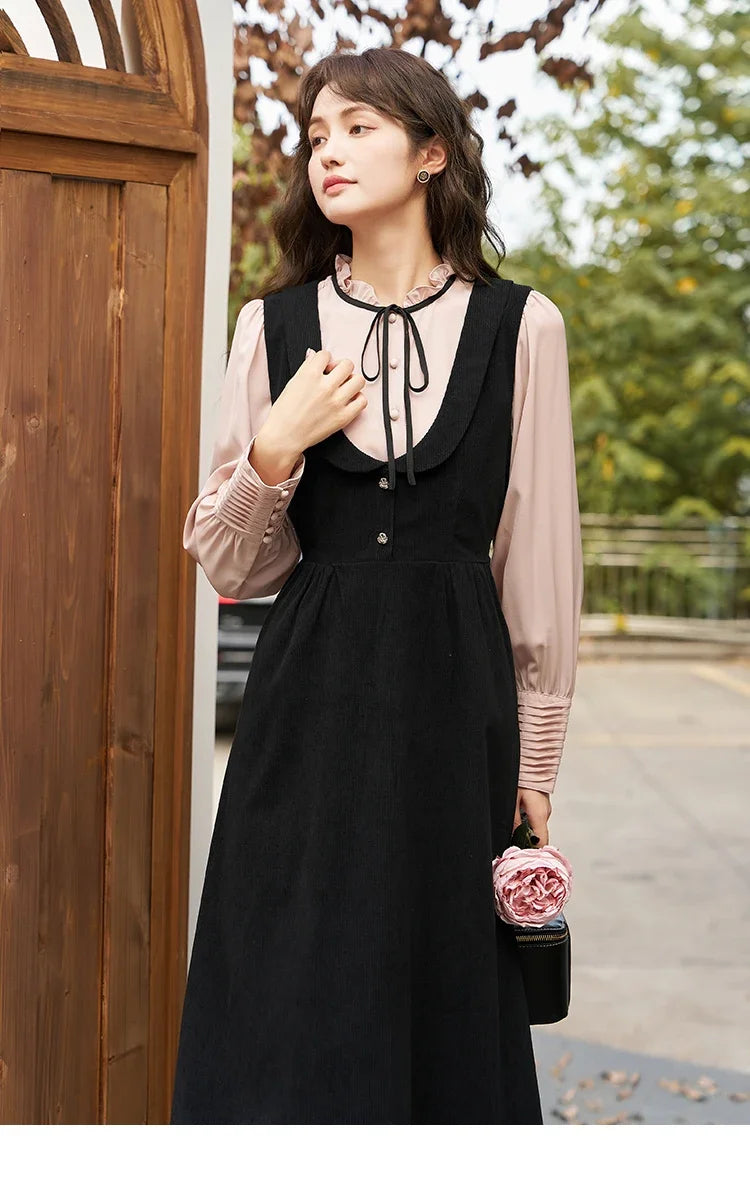MISHOW French Vintage Strap Dress Autumn 2025 A-LINE U-Neck Sleeveless Black Temperament Pullover Mid-Calf Dresses MXC43L1570