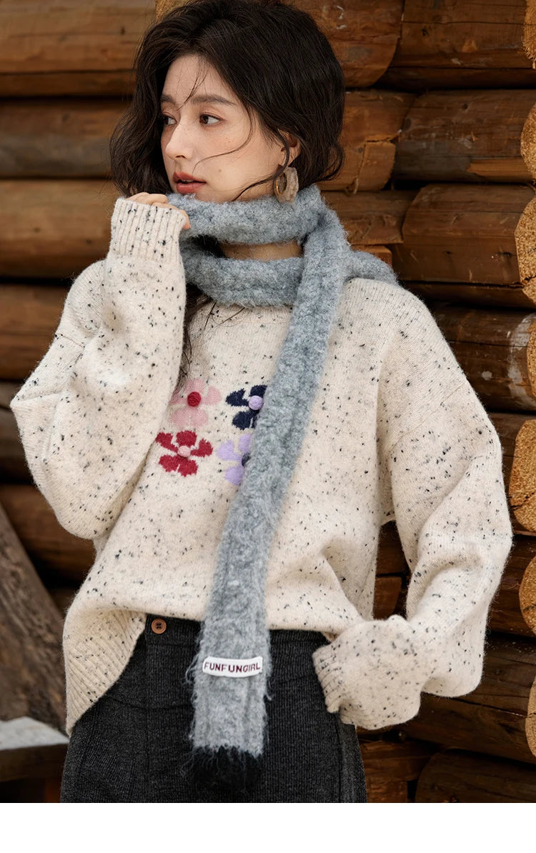 MISHOW Wool Blend Yarn Knitted Sweater Flower Color Dots Design 2024 Winter Women O-Neck Pullovers Lazy Sweaters MXD56Z1066