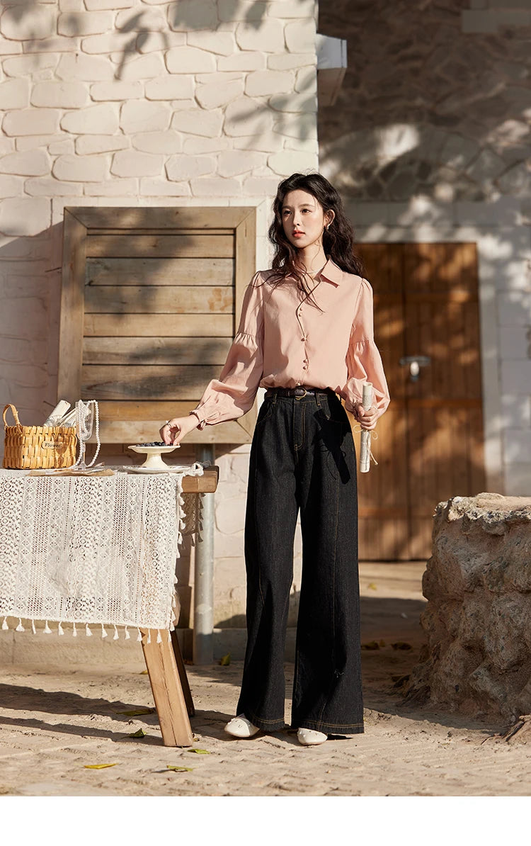 MISHOW French Polo Neck Long Sleeve Shirt Women's Spring Summer 2025 Elegant Sweet Cute Casual Tops Solid Shirts MXE11C0388