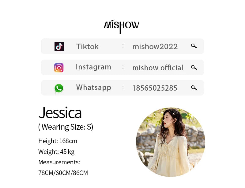 MISHOW Women's Jacquard Lace V-neck Blouses 2025 Spring Ruffled Wavy Design Blouse Slim Elegant Commuting Sweet Top MXE12C0397