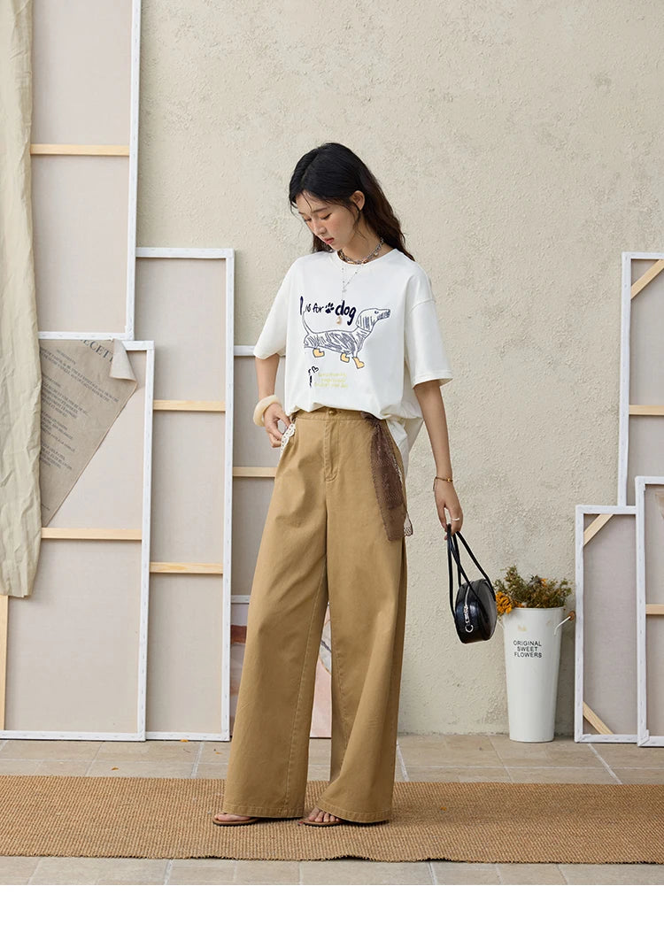 MISHOW Print Summer T-shirts Women 2025 Short Sleeve Round Neck Flocked Puppy Loose Shirt Female Casual Versatile Top MXE33T0542