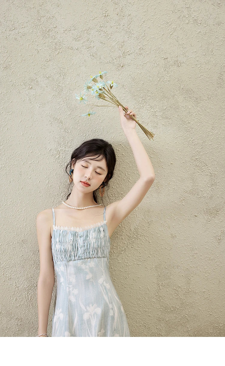 MISHOW Print Spring Summer Suspender Dress Women 2025 Square Collar Sleeveless Korean Dresses Lady New Fashion Slim MXE16L2127