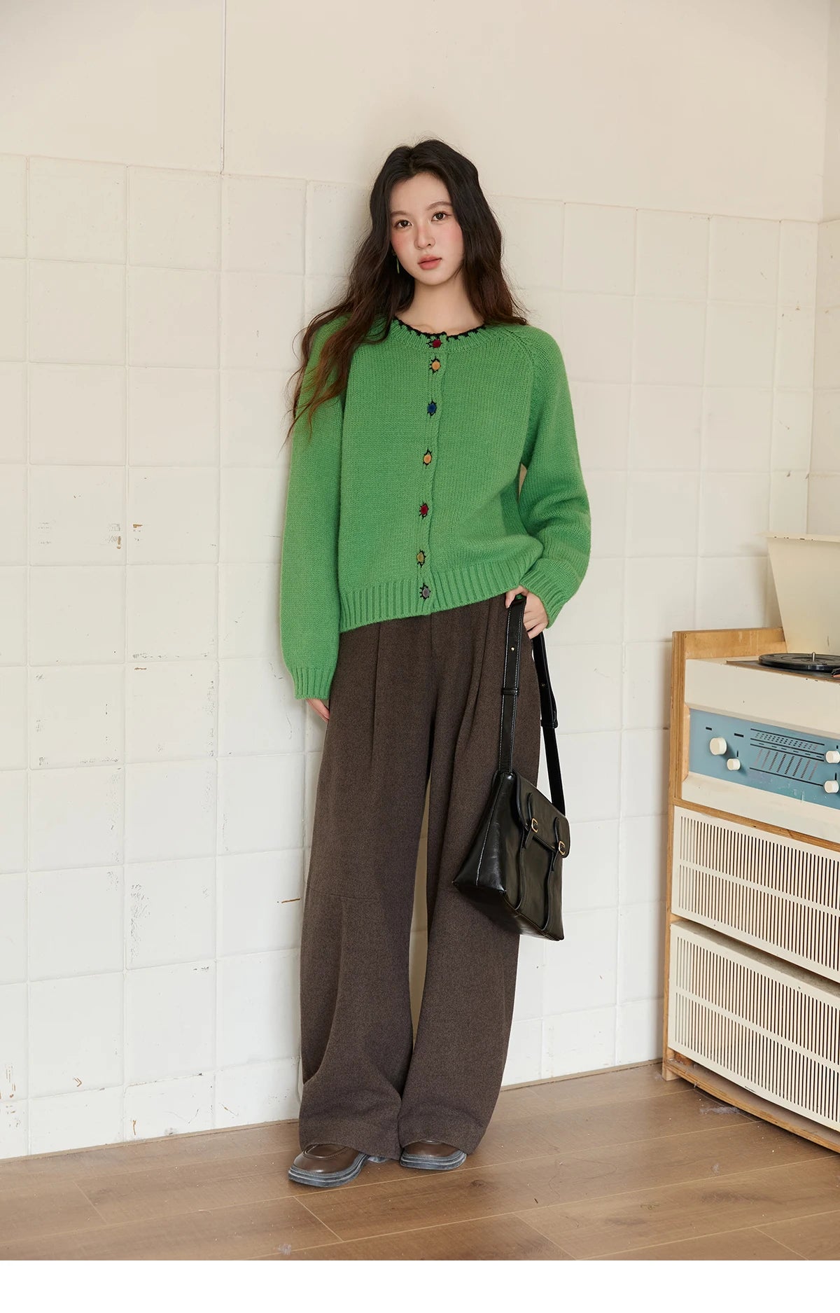 MISHOW Women Pants 2025 Autumn Winter Retro Brown Wide-leg Pants High Waist Design Loose Casual Drape Pants MXE88K1122