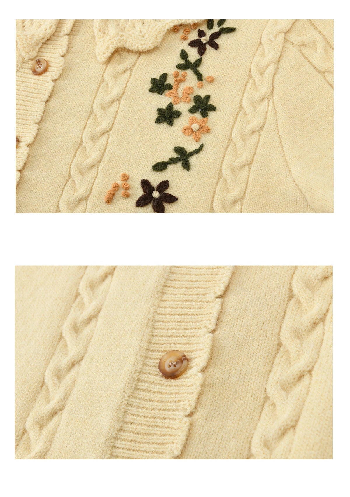 MISHOW Women's Cable Knit Cardigan Spring Peter Pan Collar Floral Embroidery Sweater Long Sleeve Casual Loose Tops MXF11Z2904