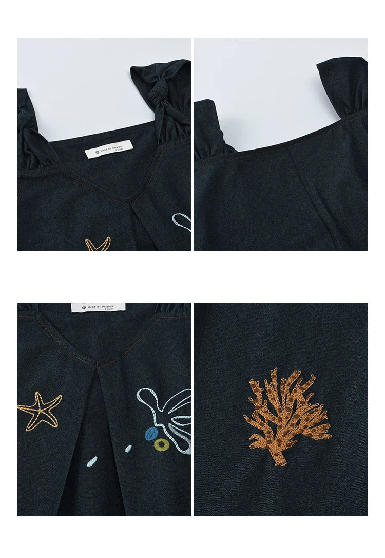 MISHOW Women's Fashion Strap Vest Summer 2025 Embroidery Lace Sleeveless Lady Camis Casual Vacation Tassel Denim Top MXE37X1860