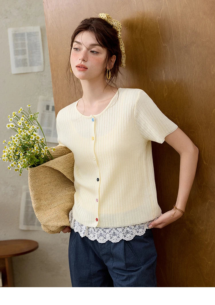 MISHOW Casual Summer Cardigan Women 2025 Short Sleeve Round Neck Solid Thin Knitted Pullovers Female Slimming Tops MXE34Z1268