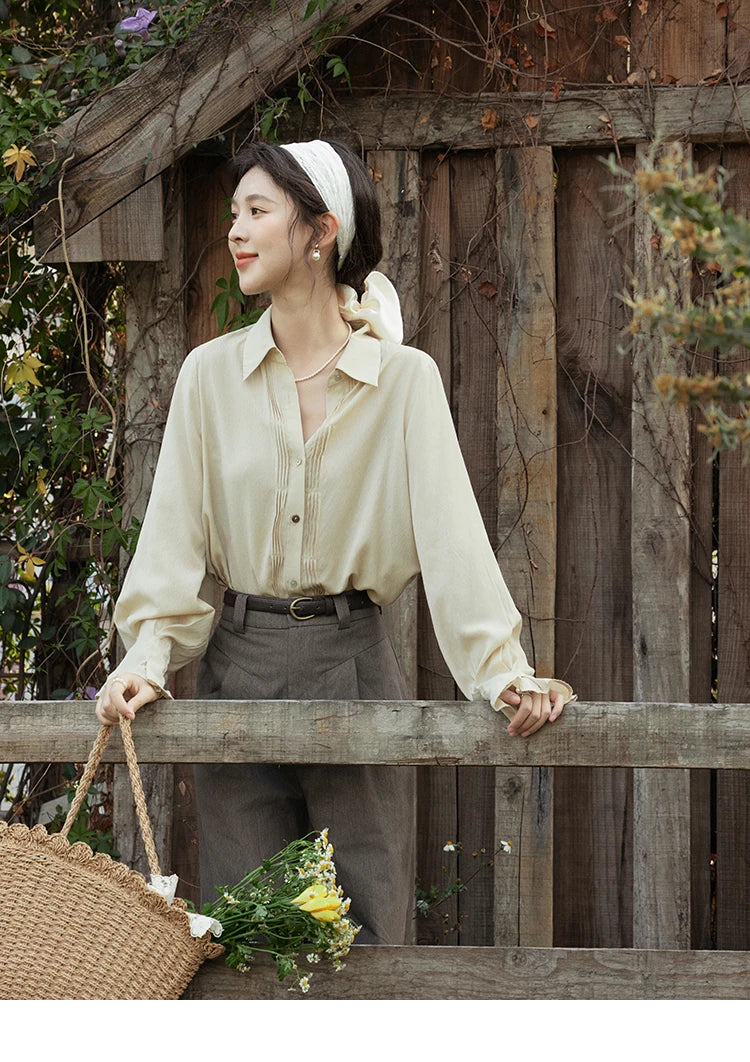 MISHOW Wave Striped Single Breasted Shirt for Women Spring 2025 Shell Buttons Solid Shirts Loose Commuter Outerwear MXE16C0422