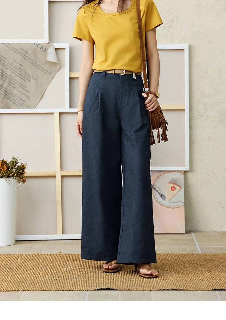 MISHOW Office Lady Summer Pants Women New 2025 Retro Dark Blue High Waist Wide-leg Pants Female Slimming Straight MXE31K0902
