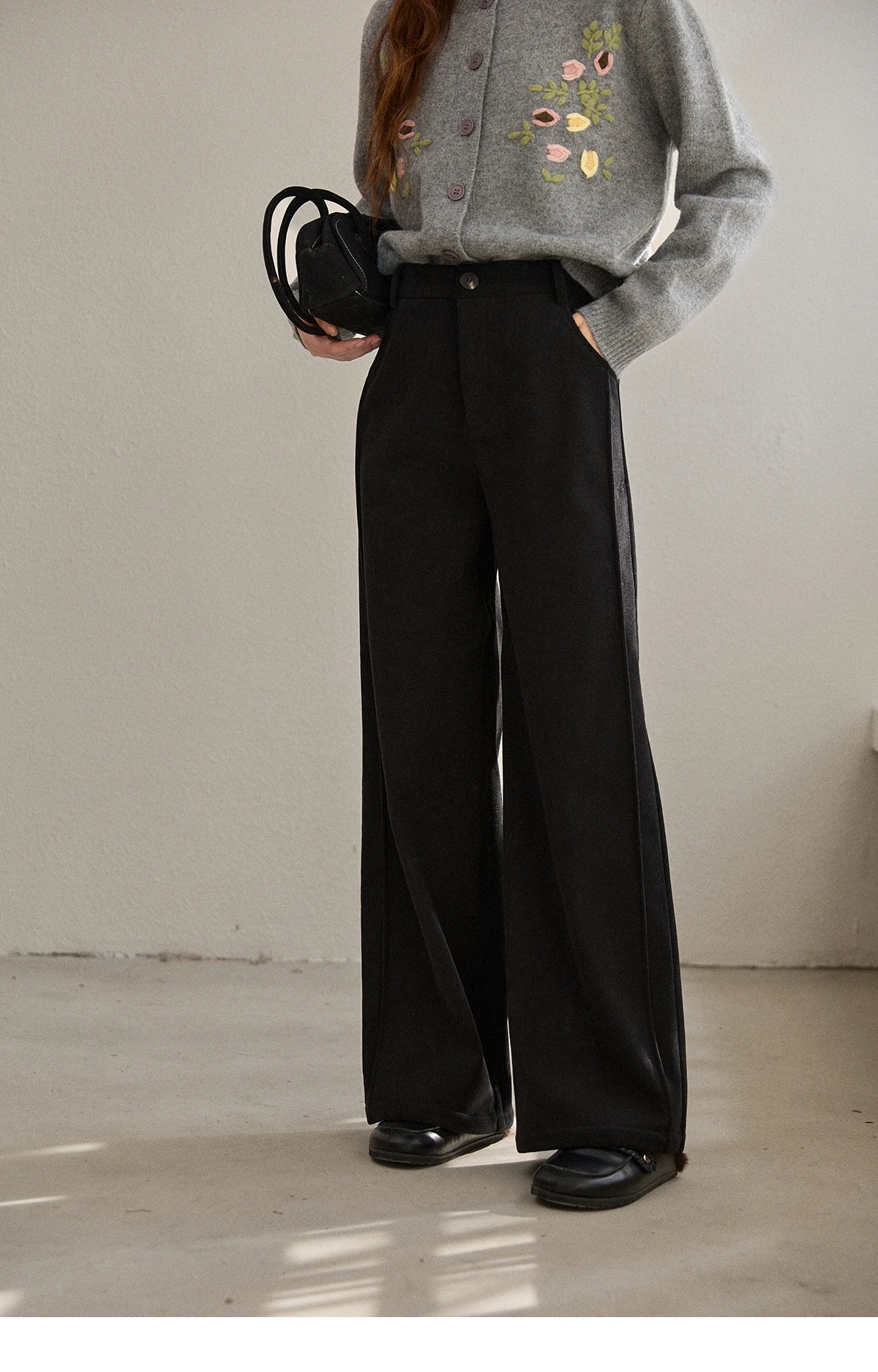 MISHOW Corduroy Straight Leg Pants for Women 2025 Winter Silver Fox Velvet Commuter Trousers Solid Casual Warm Pants MXE91K1125