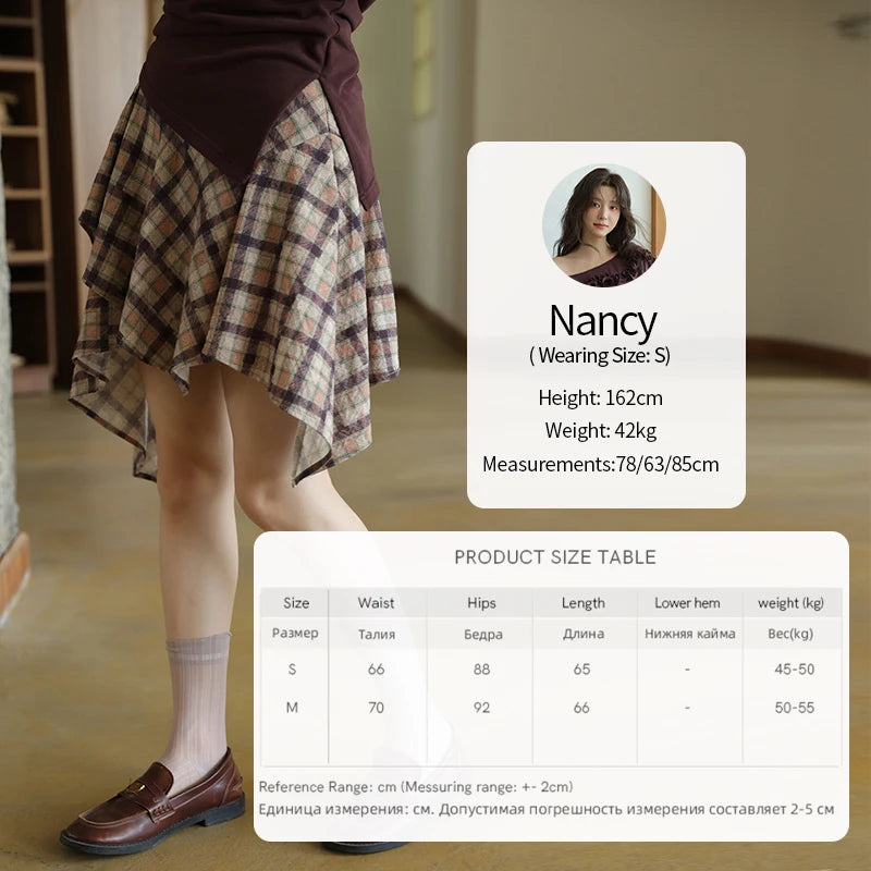 MISHOW Purple Plaid Irregular Skirt for Women Autumn 2025 Linen Blend Invisible Zipper Short Skirt Ruffle Hem Skirts MXE42B2395