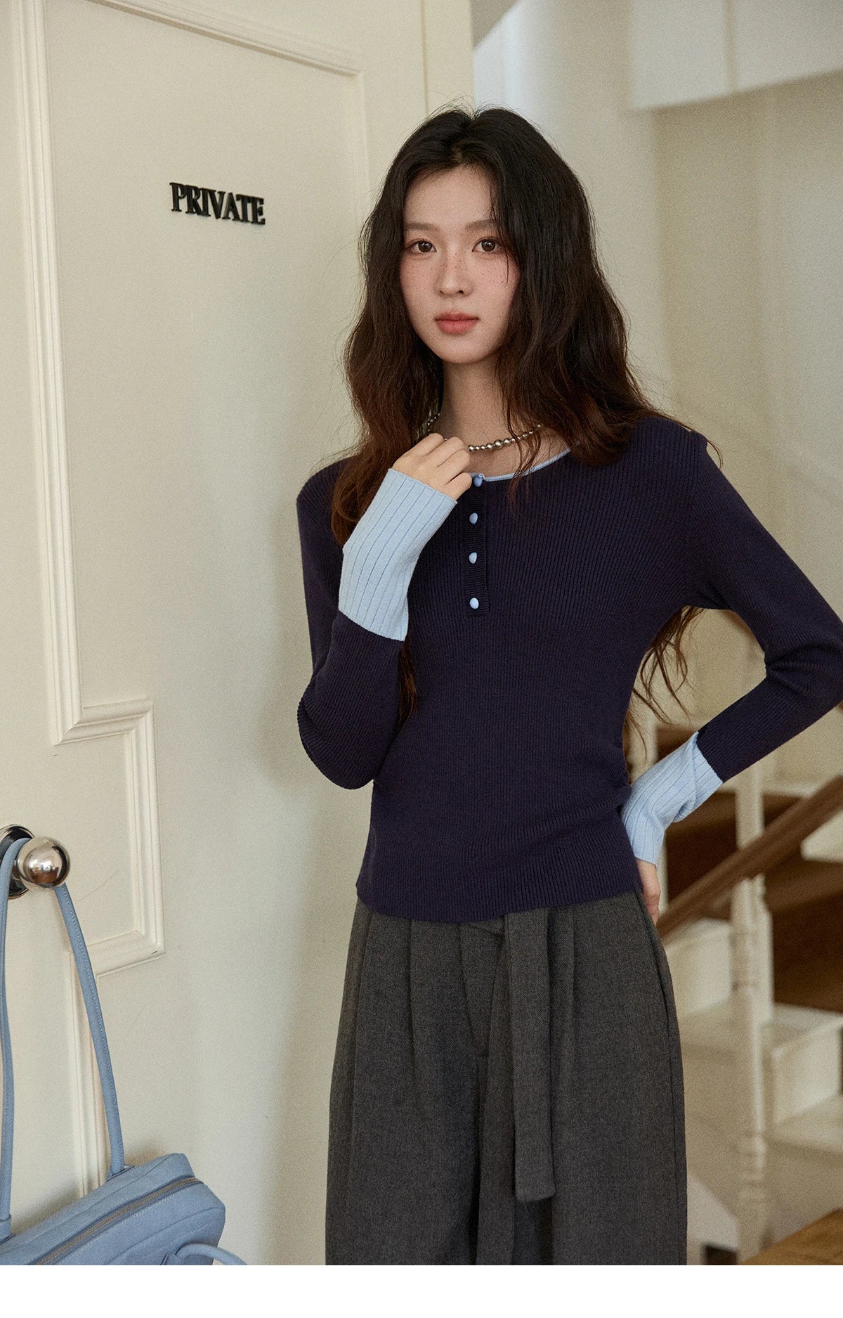 MISHOW Long Sleeves Sweater Women 2025 Winter New Retro Contrast Color Crew Neck Knit Top Comfortable Slim Sweater MXE89Z2639