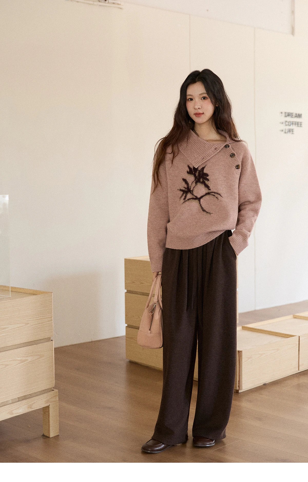 MISHOW Plant Jacquard Sweater for Woman 2025 Winter French Style Casual Turtleneck Design Knitted Pullover Tops Woman MXE86Z2658