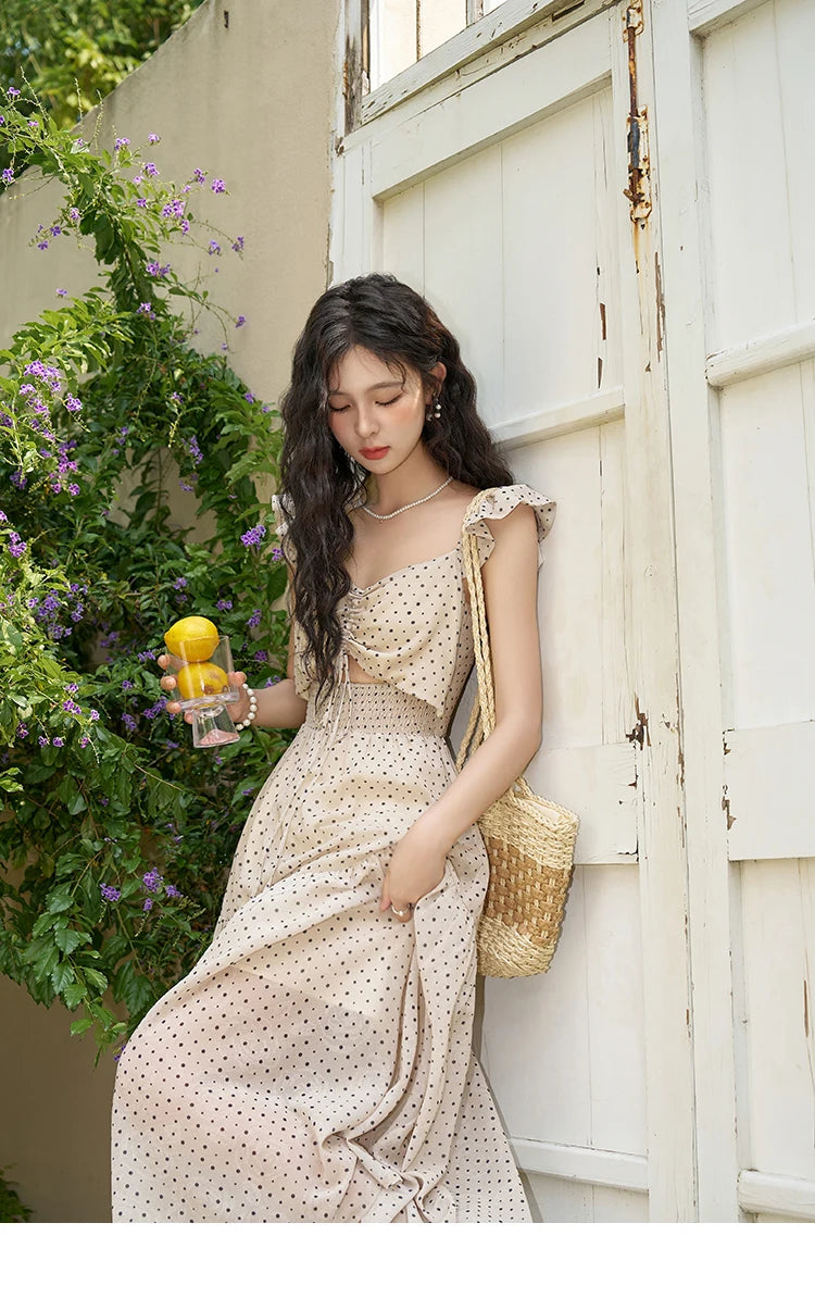 MISHOW Sexy Polka Dot Dresses for Women 2024 Summer New Flying Sleeve Long Fake Two Piece French Dress Woman Clothing MXD28L1902