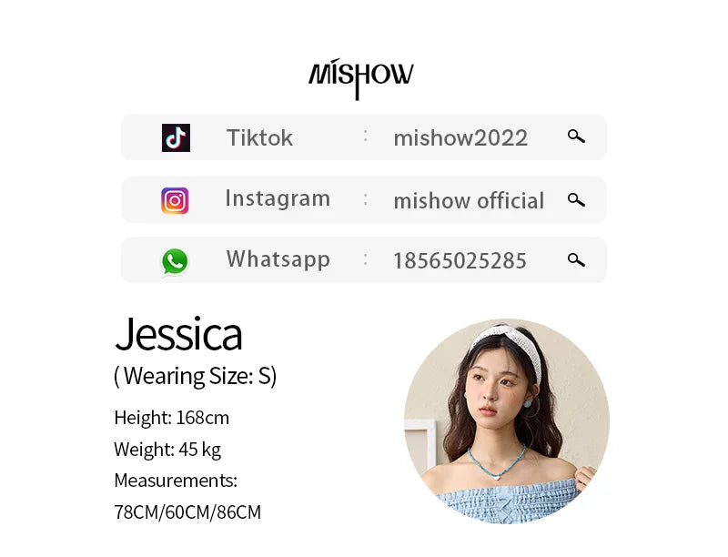 MISHOW Mist Blue One Shoulder Blouse Summer 2025 Elastic Pleated Flower Bud Sleeves Doll Blouses Cotton Blend Top MXE34X1796