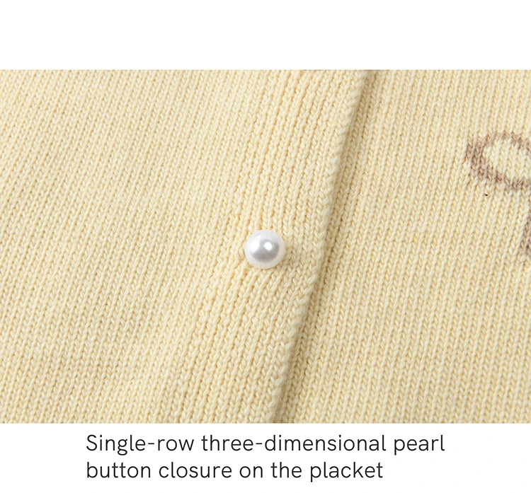 MISHOW Dog Bow Jacquard Knitted Sweater 2025 Spring Yellow Single Row Pearl Button Top Round Neck Elegant Sweaters MXE13Z1197