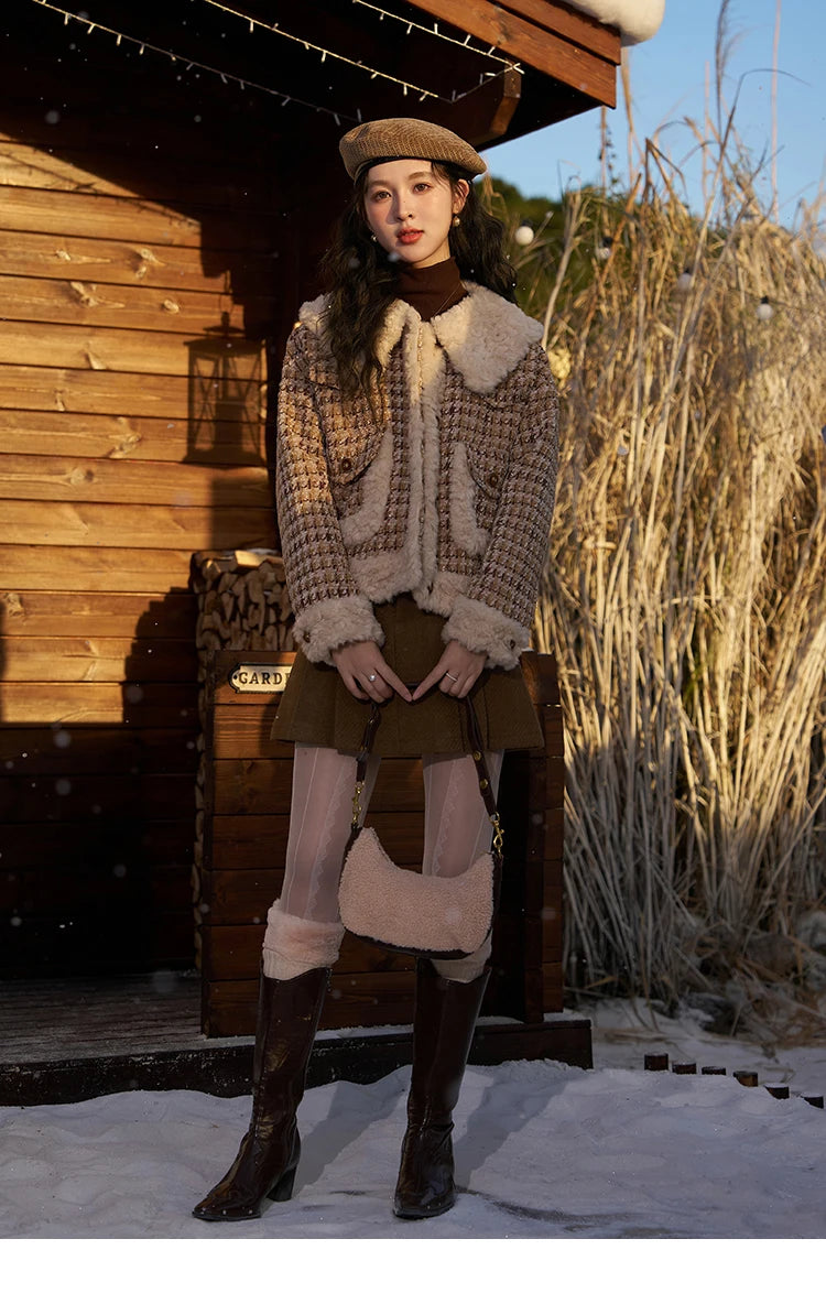 MISHOW Winter Parkas Jacket Women High Quality Loose Padding Cotton Coat Thick Warm Houndstooth Puff Jackets Ladies MXC54W0137