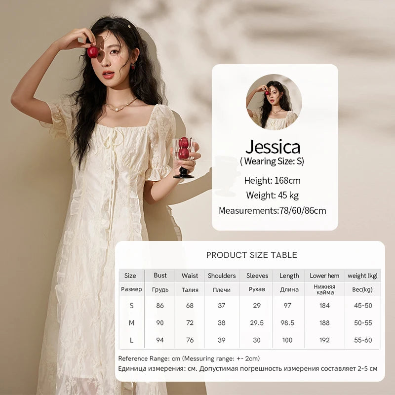 MISHOW Square Neck Vertical Stripe Ruffle Edge Dress 2025 Summer Tea Break French Bubble Sleeve Vacation Long Dresses MXD27L1808