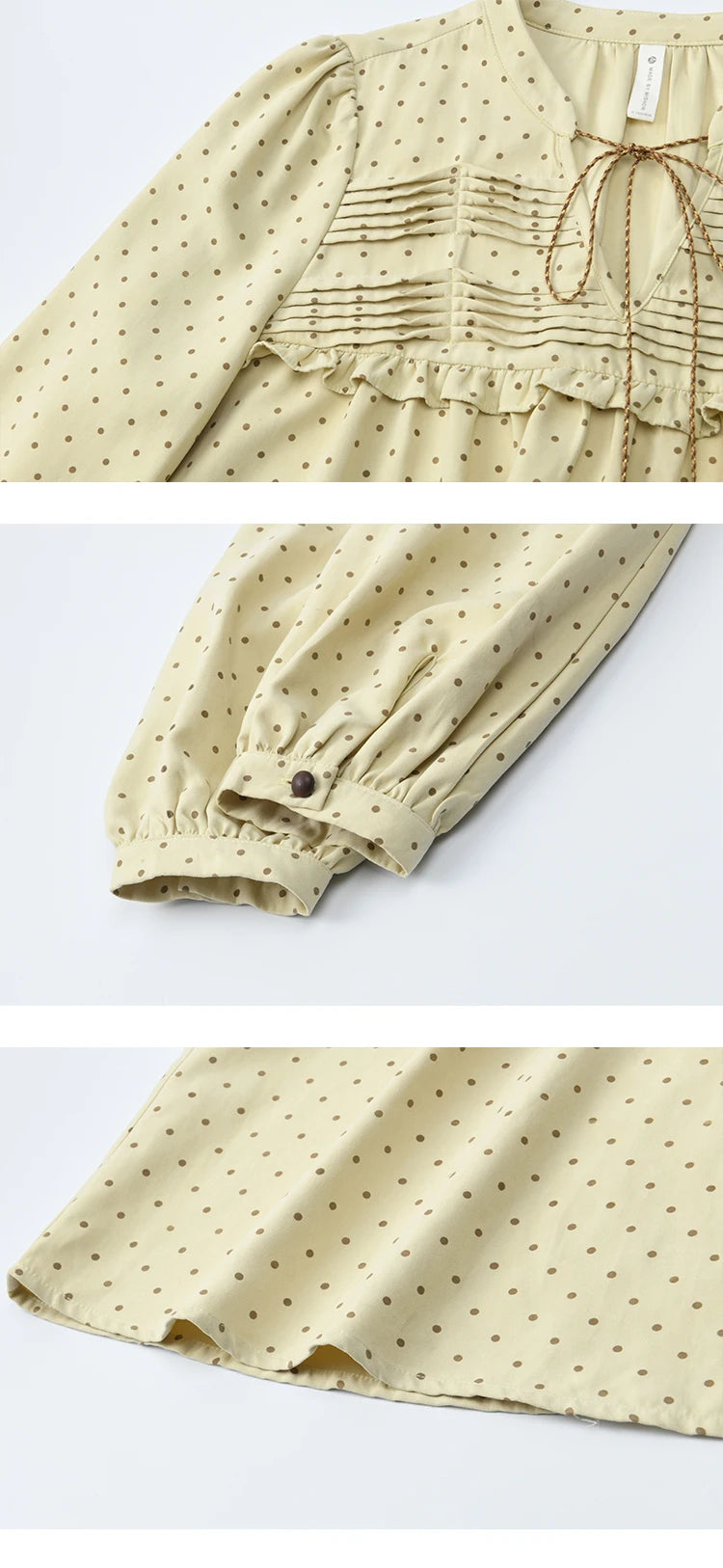 MISHOW Women's Polka Dot Ruffled Shirt 2025 Autumn Vintage Tie Tassel Round Neck Long-Sleeve Top Loose Casual Blouse MXE45X2477