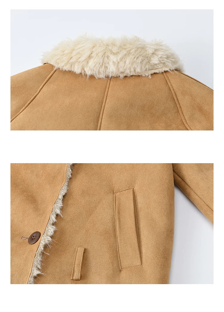 MISHOW Women Winter Jacket 2025 Fashion Suede Lambskin Fleece Coat Commute Windproof Retro Double-breasted Warm Coat MXE86W0907