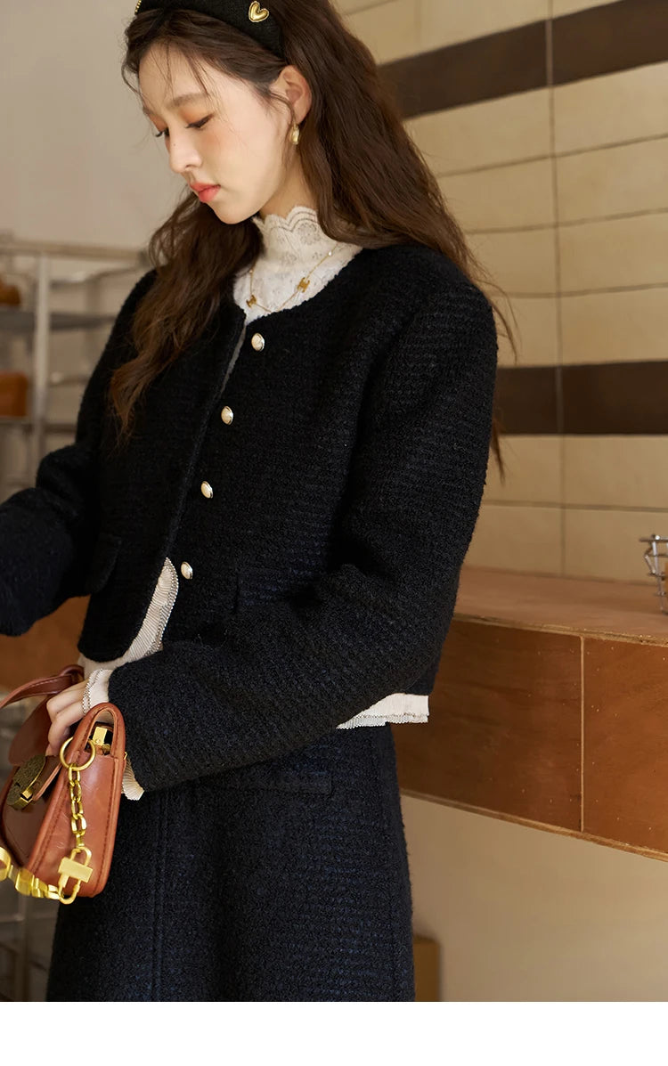 MISHOW Wool Blend Short Coat Rear Split Skirt Separately Women 2024 Winter French Fashion Elegant Jacket A-line Skirt MXC56W0162