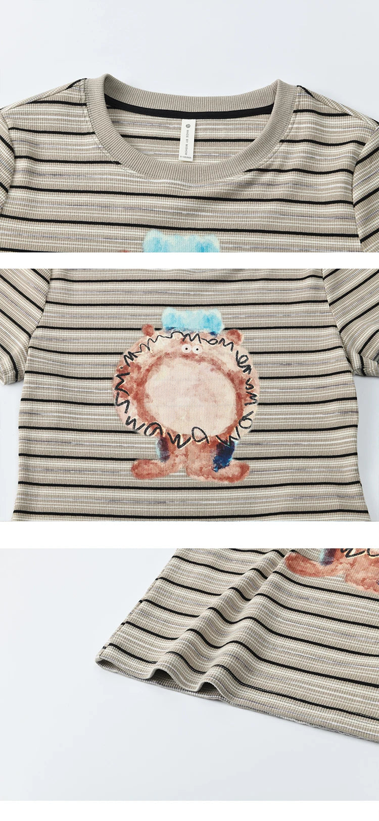 MISHOW Striped Cartoon Pufferfish Printed T-shirt for Women Summer 2025 Slim Shoulders Cotton Tees Short Sleeved Top MXE32T0538