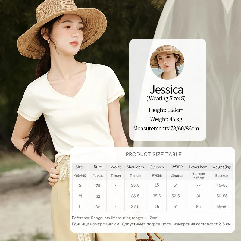 MISHOW Cotton Casual T-shirts Women New 2025 Short Sleeve V-neck Solid Versatile Shirt Female Fashion Basic Tops Lady MXE33T0519