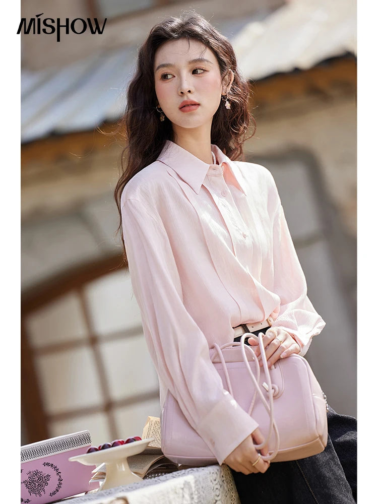 MISHOW Solid Loose Fit Shirt Dropped Shoulder Turn-Down Collar MXE13C0405