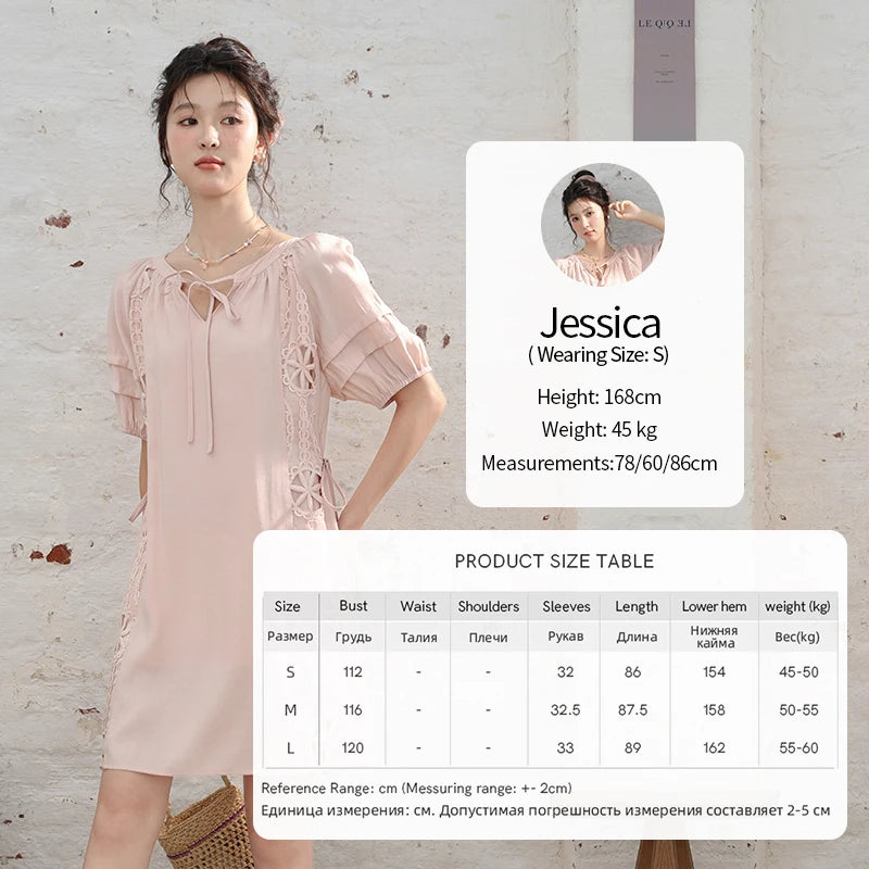 MISHOW Vacation Tea Break Sweet Dress 2024 Summer French Temperament Hollowed Out Dresses Embroidered Lace-up Dress MXD30L1950