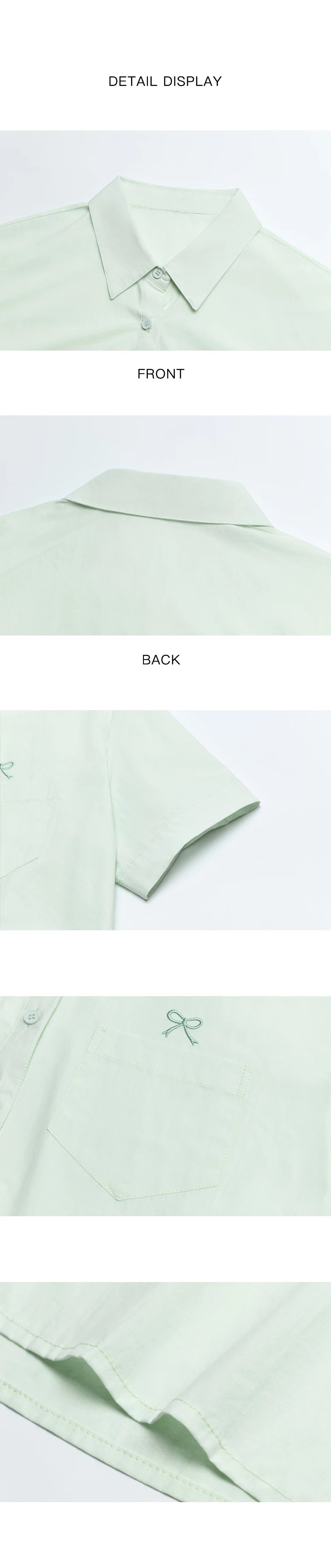 MISHOW Same Color Bow Embroidered Shirt Summer 2024 Lapel Collar Asymmetric Hem 100 Cotton Casual Short Sleeved Top MXD23C0257